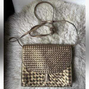 Vintage Bottega Veneta metallic bronze Gold woven leather Crossbody bag/clutch
